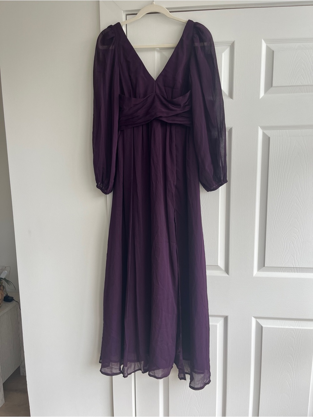 Lulu's Plum V-Neck Long Sleeve Chiffon Maxi Dress
